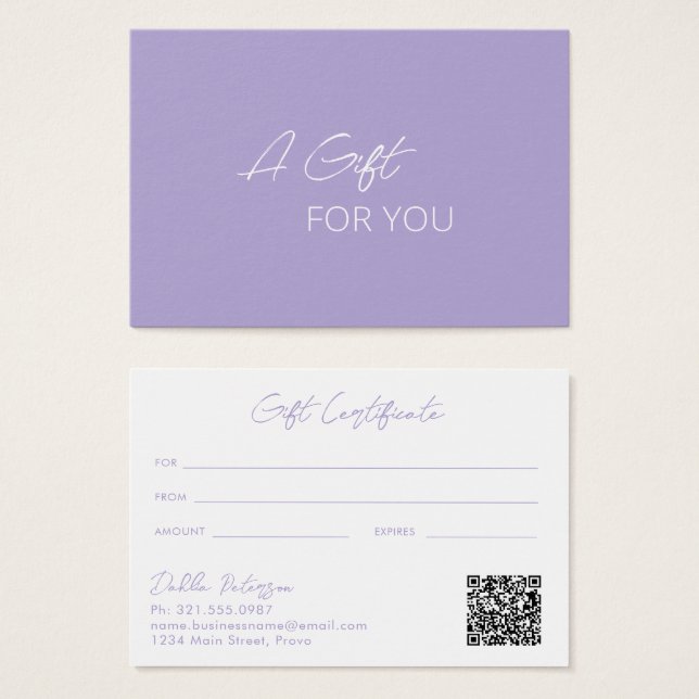 Simple Purple Elegant Modern Gift Certificate (Front & Back)