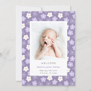 Simple Purple Floral Watercolor Birth Announcement