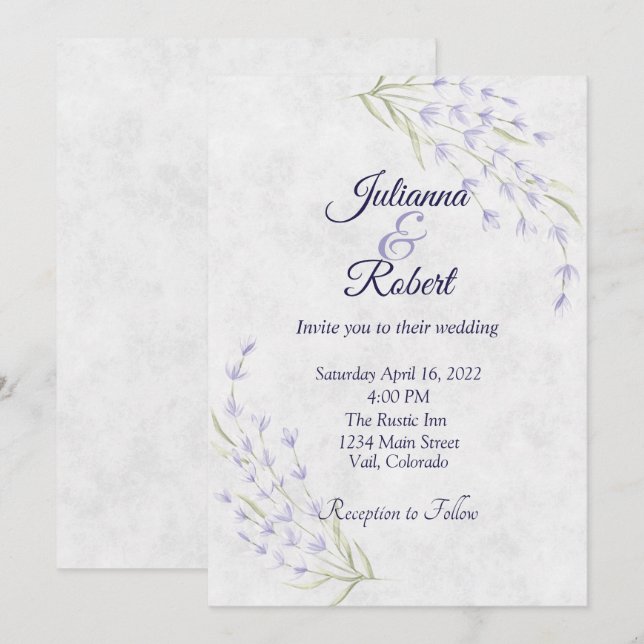 Simple purple floral wedding invitation (Front/Back)