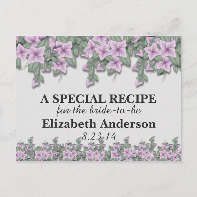 Simple Purple Flower Border Recipe Cards (Front)