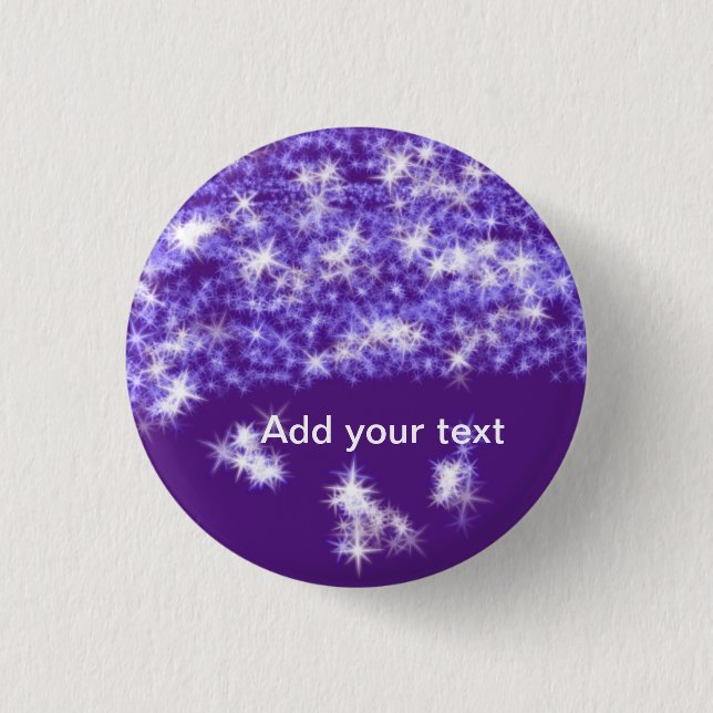 Simple purple glitter sparkle stars add your text  3 cm round badge (Front)