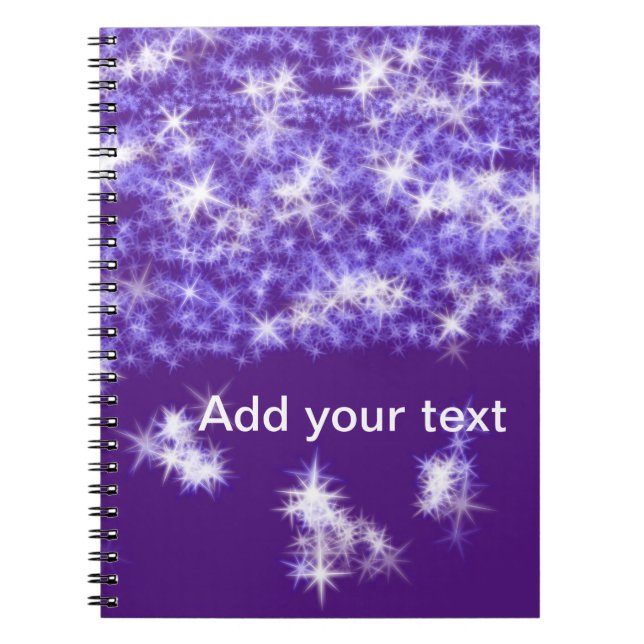 Simple purple glitter sparkle stars add your text  notebook (Front)