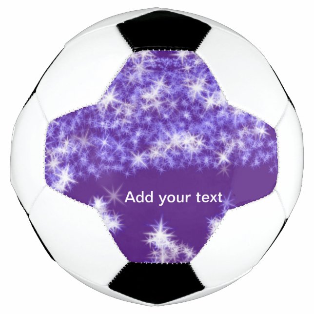 Simple purple glitter sparkle stars add your text  soccer ball (Front)