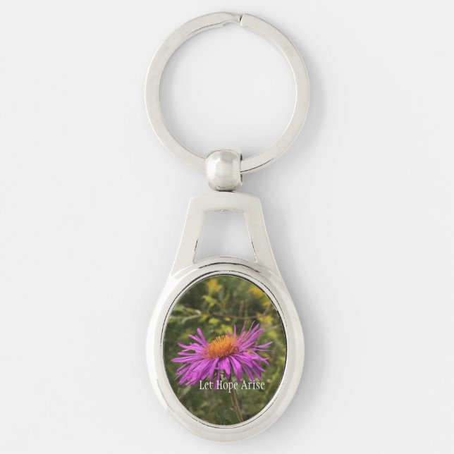 Simple Purple Gold Flower Inspirational Quote Key Ring (Front)
