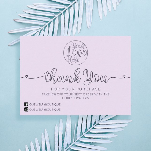 Simple Purple Handwritten Heart Customer Thank You Business Card (Creator Uploaded)