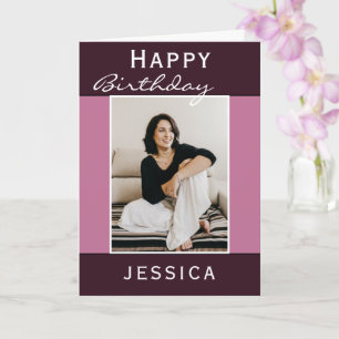 Simple Purple Happy Birthday Photo  Card