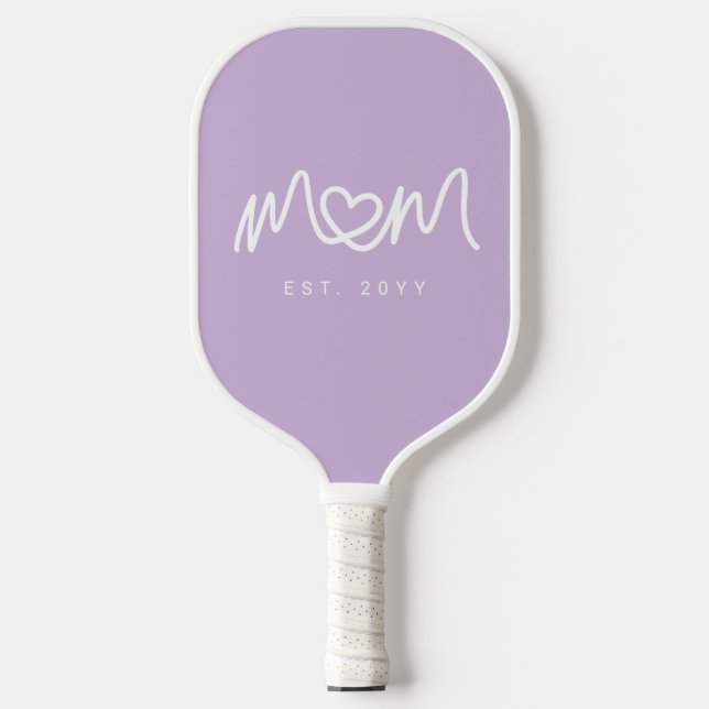 Simple Purple Heart Script Mum Established Est Pickleball Paddle (Front)