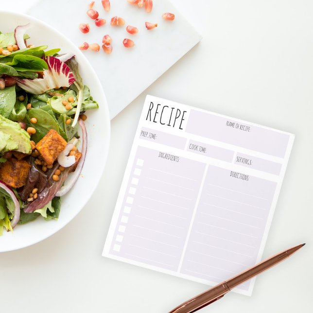 Simple Purple Lavender Blank Sheet Culinary Recipe Notepad (Creator Uploaded)