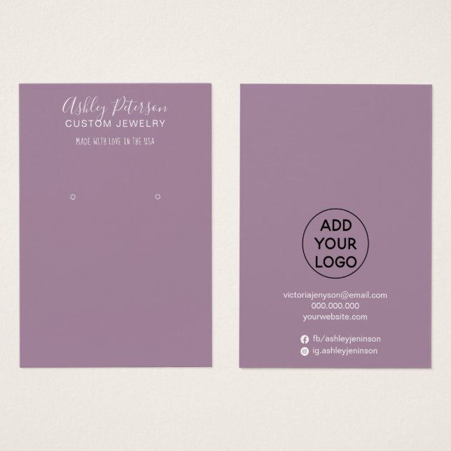 Simple purple minimal jewellery earring display (Front & Back)