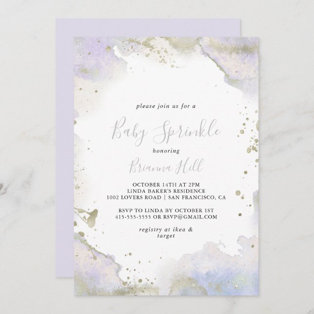 Simple Purple Minimalist Baby Sprinkle Invitation (Front/Back)