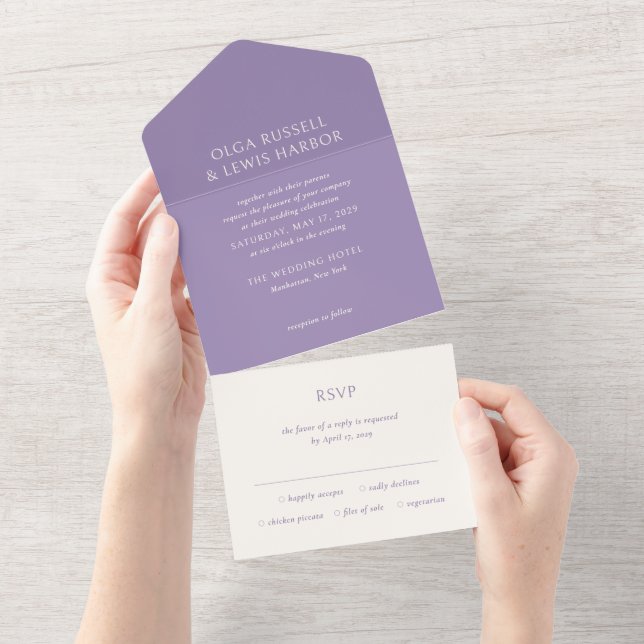 Simple Purple Modern Wedding All In One Invitation (Tearaway)