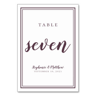 Simple Purple Modern Wedding Table Number Seven