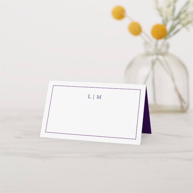 Simple Purple Monogram Elegant Wedding Place Card (Front)