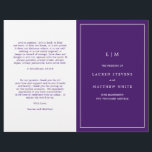 Simple Purple Monogram Elegant Wedding Program<br><div class="desc">Simple folded Wedding Program featuring a modern yet elegant design with your two initial monogram along with your details surrounded by a thin border on the front cover. The inside has your wedding party on the left side and your order of ceremony on the right side. All design elements are...</div>