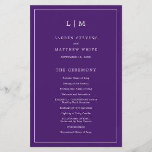 Simple Purple Monogram Elegant Wedding Program Flyer