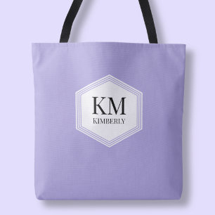 Simple Purple Monogram Modern Personalised Name Tote Bag