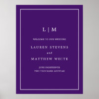 Simple Purple Monogram Wedding Welcome Sign