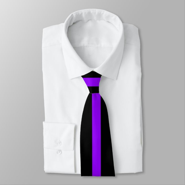 Simple Purple on Black Striped Tie (Tied)