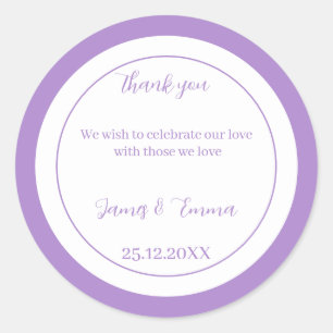 Simple Purple Personalised Wedding Classic Round Sticker