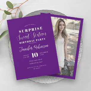 Simple Purple Photo SURPRISE Sweet 16 Invitation