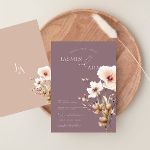 Simple Purple Pink Wildflowers Floral Wedding Invitation