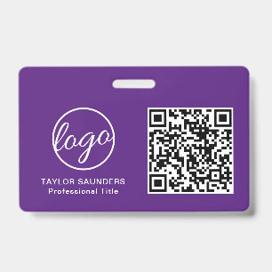 Simple Purple QR Code Employee ID Badge