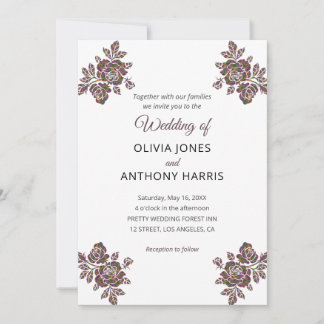 Simple Purple Roses Elegant Modern Floral Wedding  Invitation