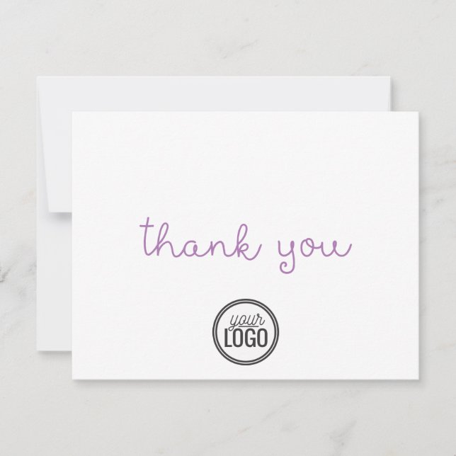 Simple Purple Script Business Logo Thank You Card (Front)