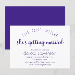 Simple Purple Script One Where She Gets Married Invitation