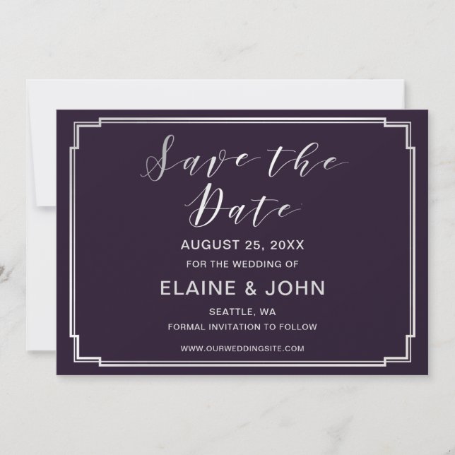 Simple Purple silver Wedding save the dates Date (Front)