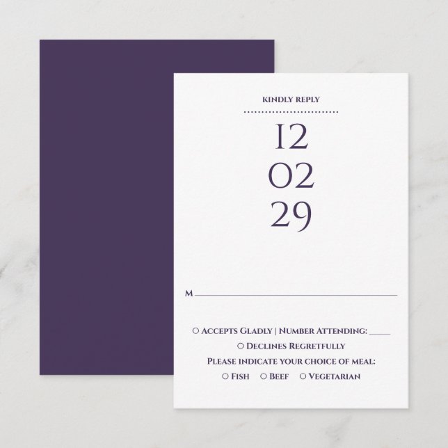 Simple Purple Special Date Wedding RSVP Card (Front/Back)