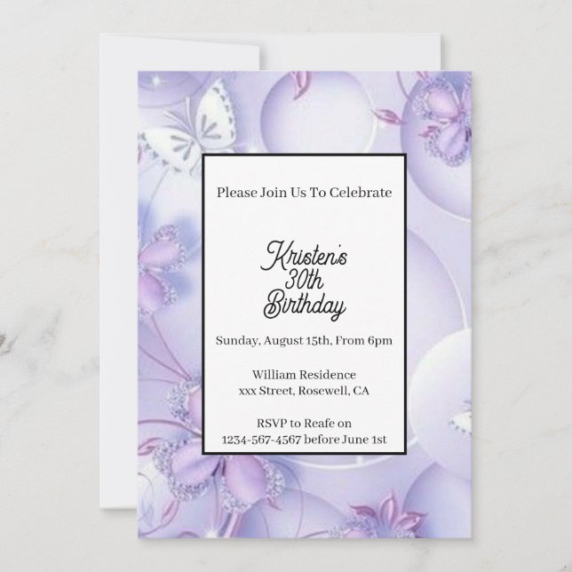 Simple Purple Theme Birthday Invitation (Front)