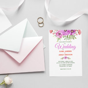 Simple Purple Violet Floral Wedding Invitation