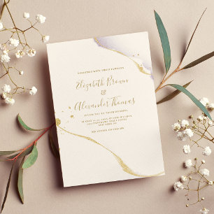 Simple purple watercolor and gold glitter wedding  invitation