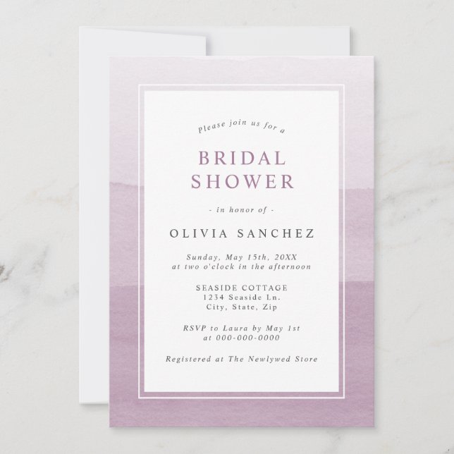 Simple Purple Watercolor Ombre Invitation (Front)