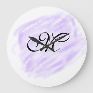 simple purple watercolor splashes pastel add name large clock