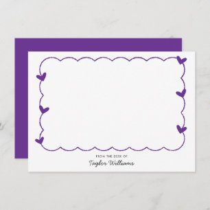 Simple Purple Wavy Border Heart Stationery Card