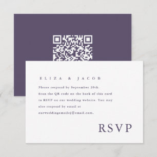 Simple Purple Wedding RSVP QR Code Card