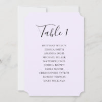 Simple purple wedding seating chart. Modern script