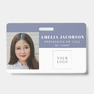 Simple Purple White Employee Photo ID Logo Barcode Badge