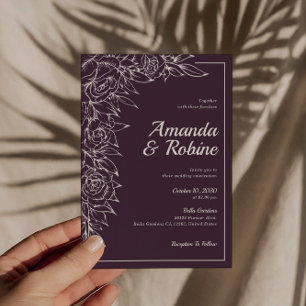 Simple Purple & White Floral Wedding Invitation