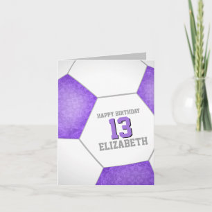 simple purple white soccer ball happy birthday card