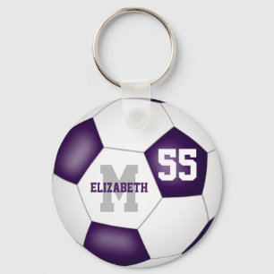 simple purple white team colours girls boys soccer key ring