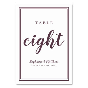 Simple Purple & White Wedding Table Number Eight