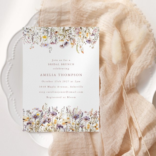Simple Purple Wildflowers Border Bridal Shower  Invitation (Creator Uploaded)