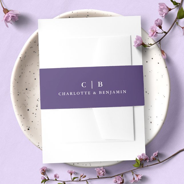 Simple Purple Wisteria Monogram Wedding Invitation Belly Band (Creator Uploaded)