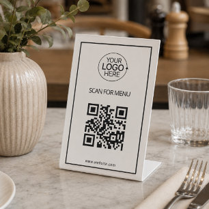 Simple QR Code Add Logo Contactless Menu Minimal Pedestal Sign