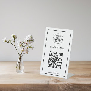 Simple QR Code Add Logo Contactless Menu Minimal Pedestal Sign