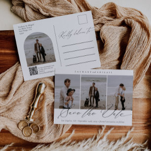 Simple QR Code Arch Photo Wedding Save the Date Announcement Postcard