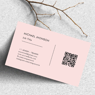 Simple QR Code Black & Pink Social Media Logo Business Card
